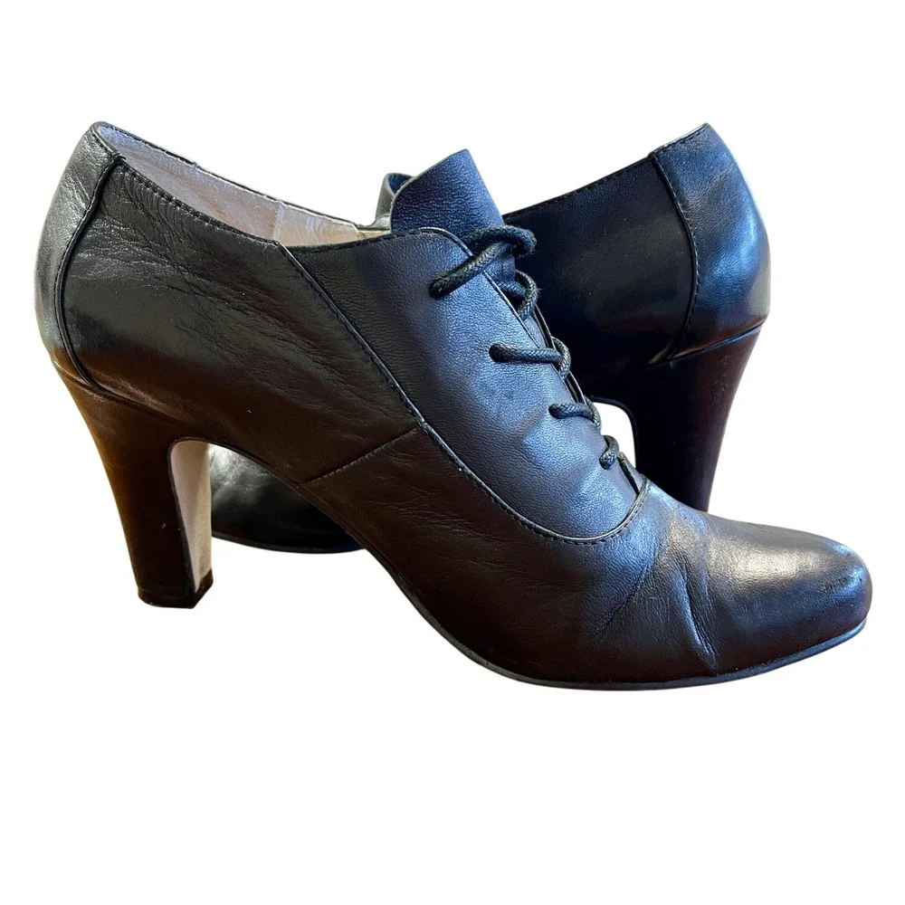 J Jill Black Leather Lace Up Shoes 8 Heels Oxford Whimsygoth Witchy Academia Y2k